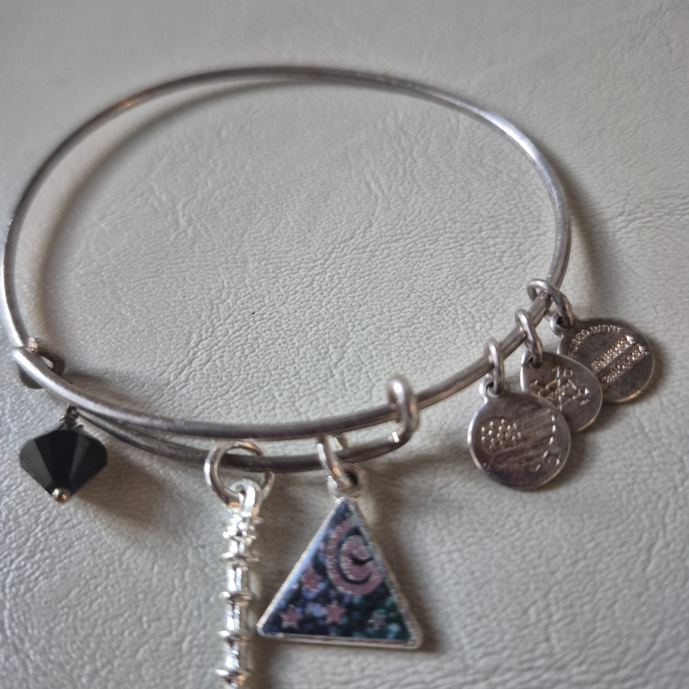 Alex and Ani Silverβ Bracelet with Black and Multicolor Charms
